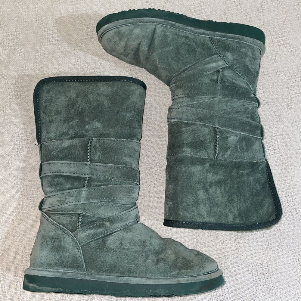 Lamo Women’s Fleece Lined Boots Size 9 M Green Leather Outdoors Comfort Warmth 1